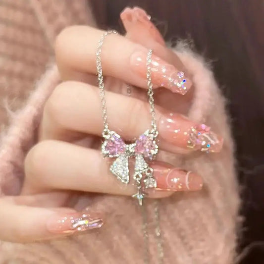 new-design-bow-pink-zircon-cross-pendant-necklace-4743