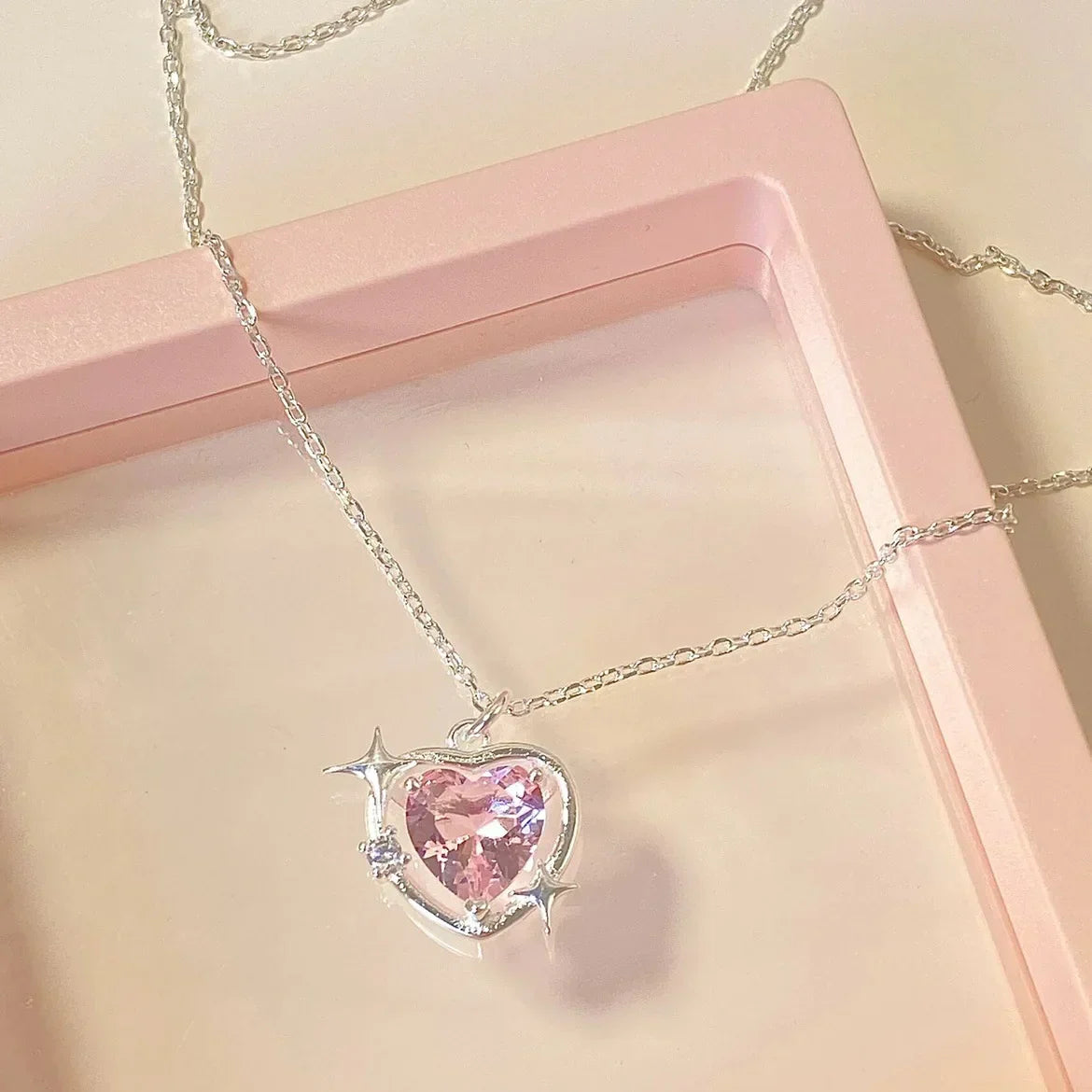 new-design-bow-pink-zircon-cross-pendant-necklace-4743