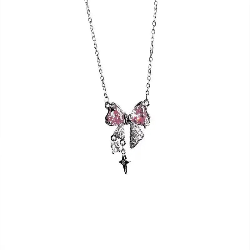 new-design-bow-pink-zircon-cross-pendant-necklace-4743