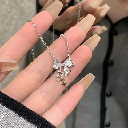 new-design-bow-pink-zircon-cross-pendant-necklace-4743